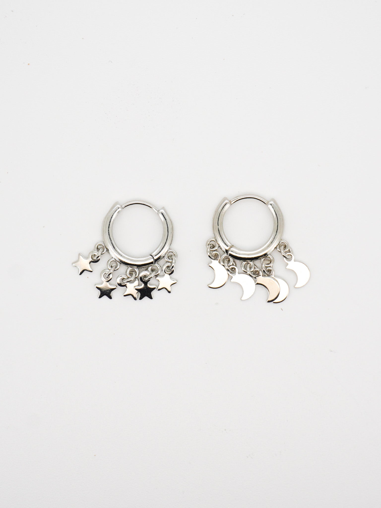 Moon & Star Charm Hoop Earrings