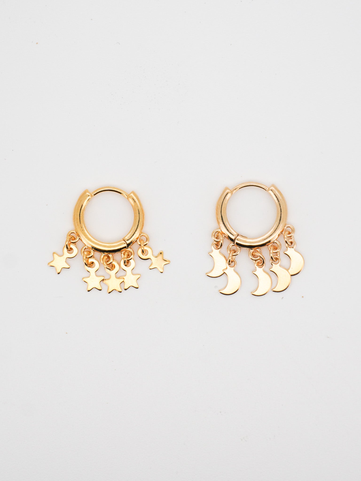 Moon & Star Charm Hoop Earrings