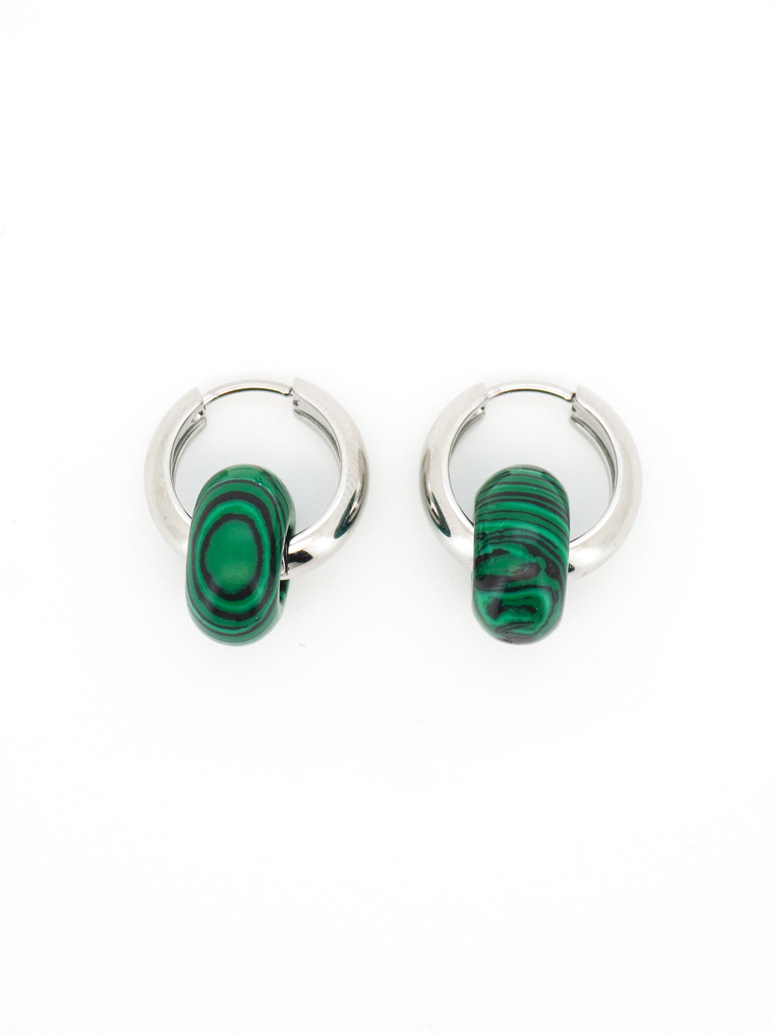 Stone Hoop Earrings in Malachite