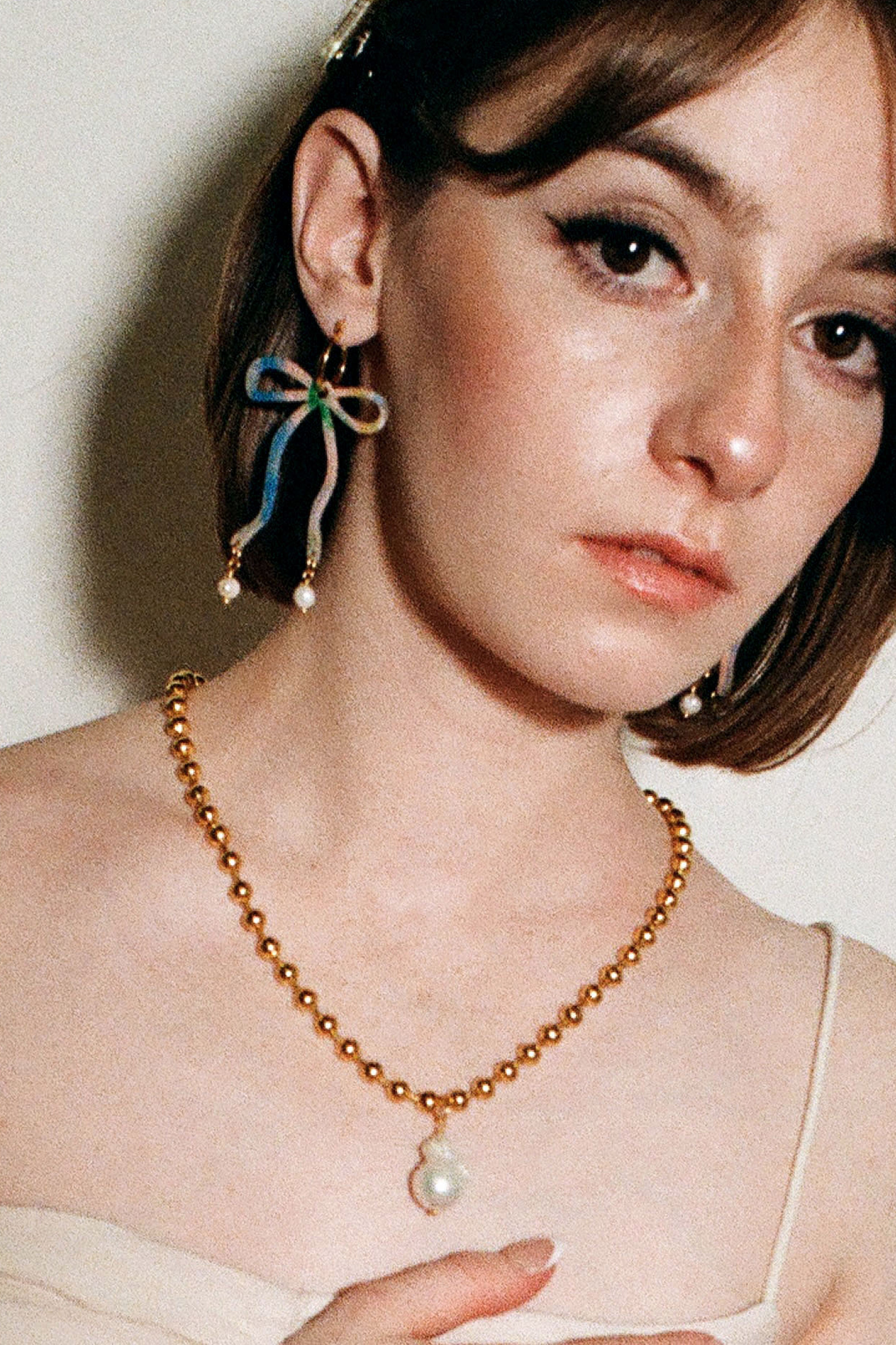 Bow Hoop Earrings in Marble