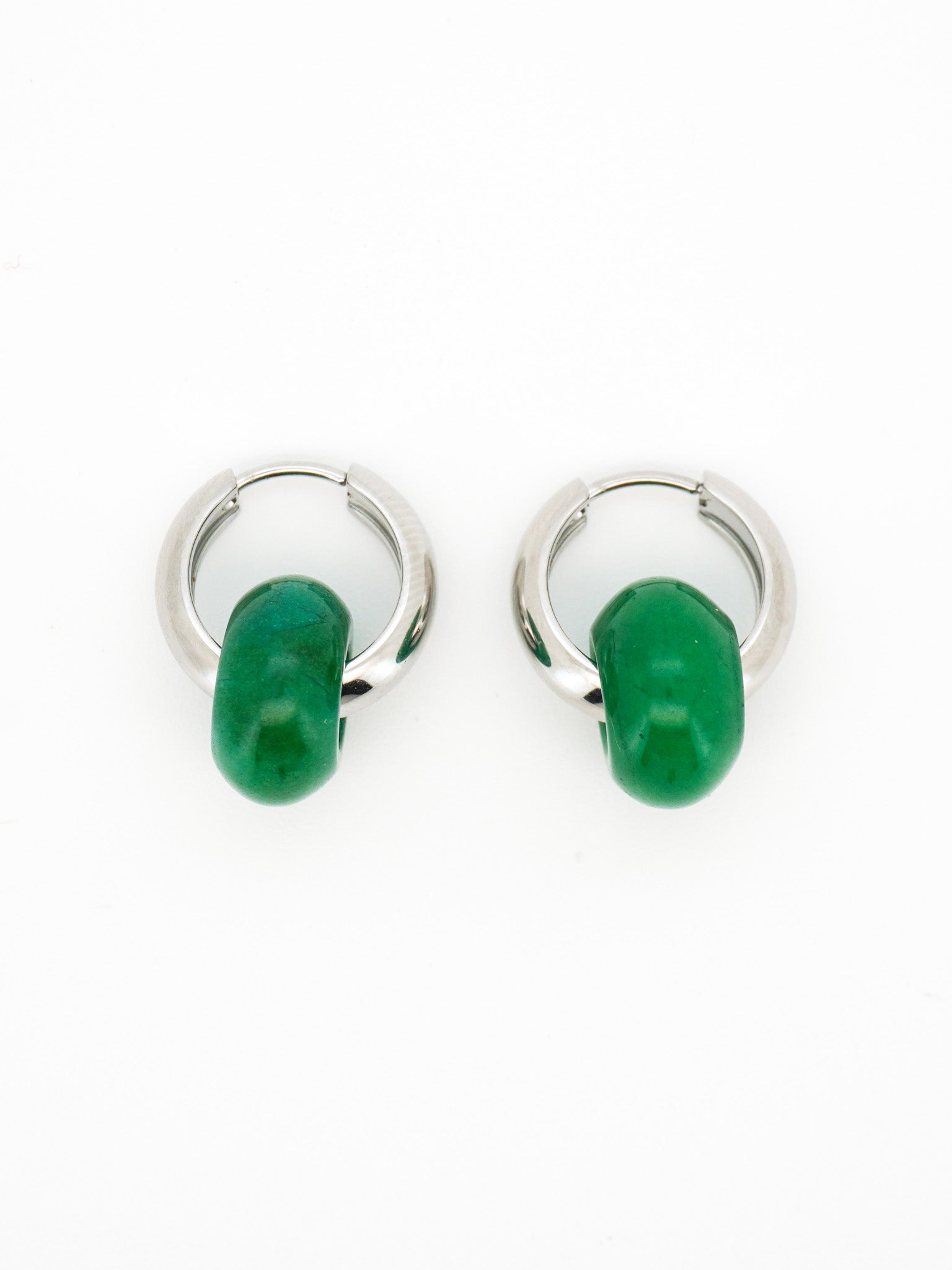 Stone Hoop Earrings in Jade