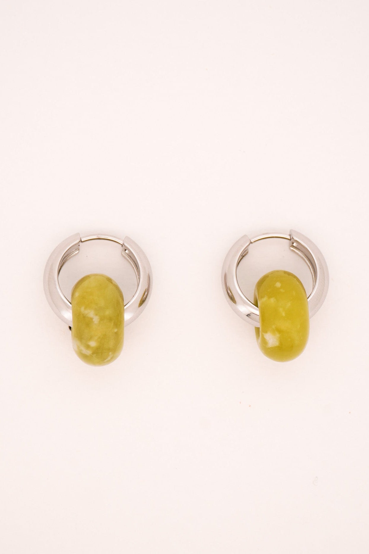 Stone Hoops Earrings in Olive Jade