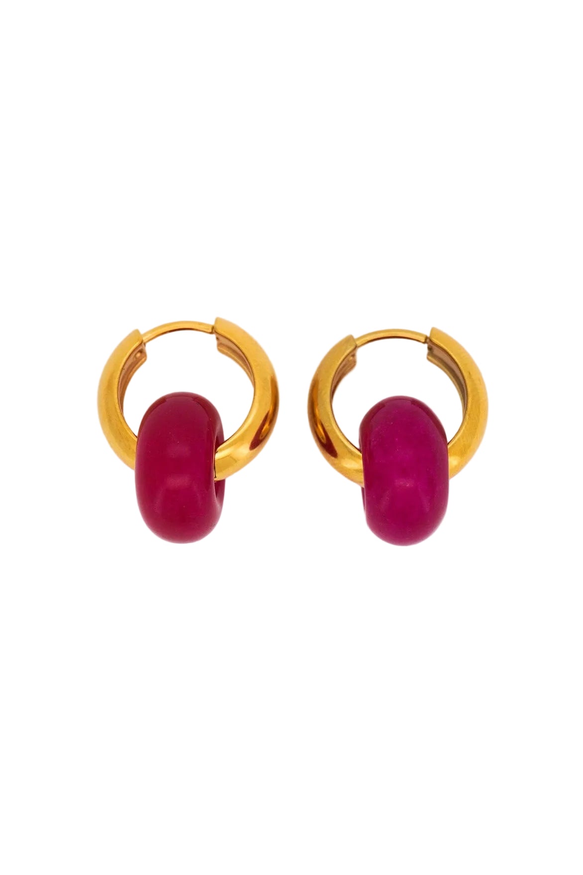 Stone Hoop Earrings in Fuchsia Jade