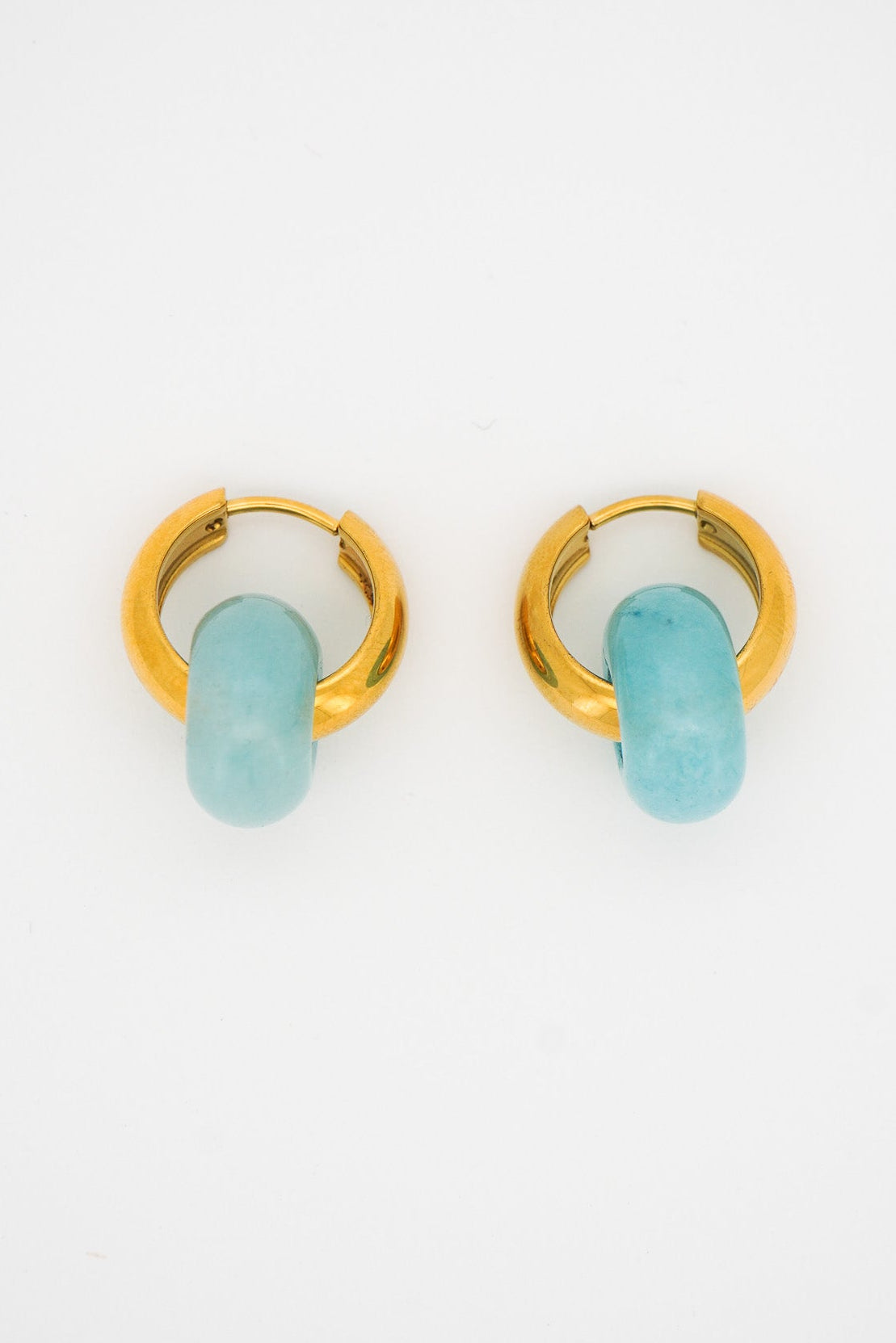 Stone Hoops Earrings in Blue Jade