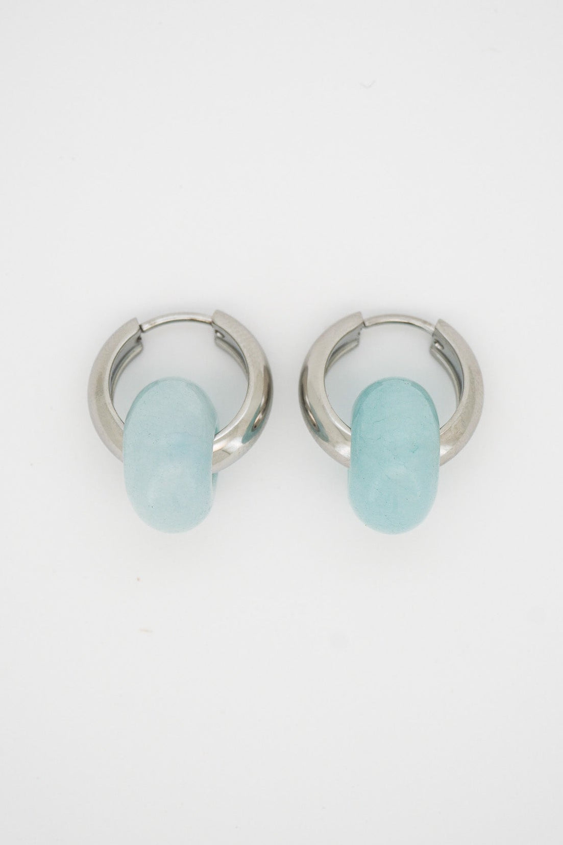 Stone Hoops Earrings in Blue Jade