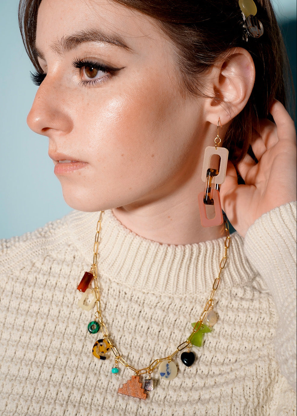 Mini Link Earrings in Wild Blush