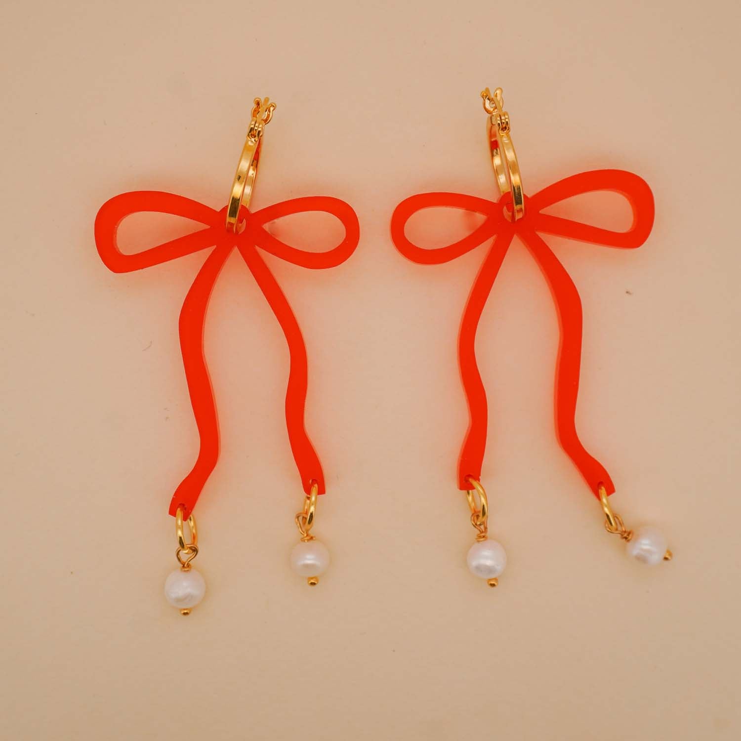 Bow Hoop Earrings in Red