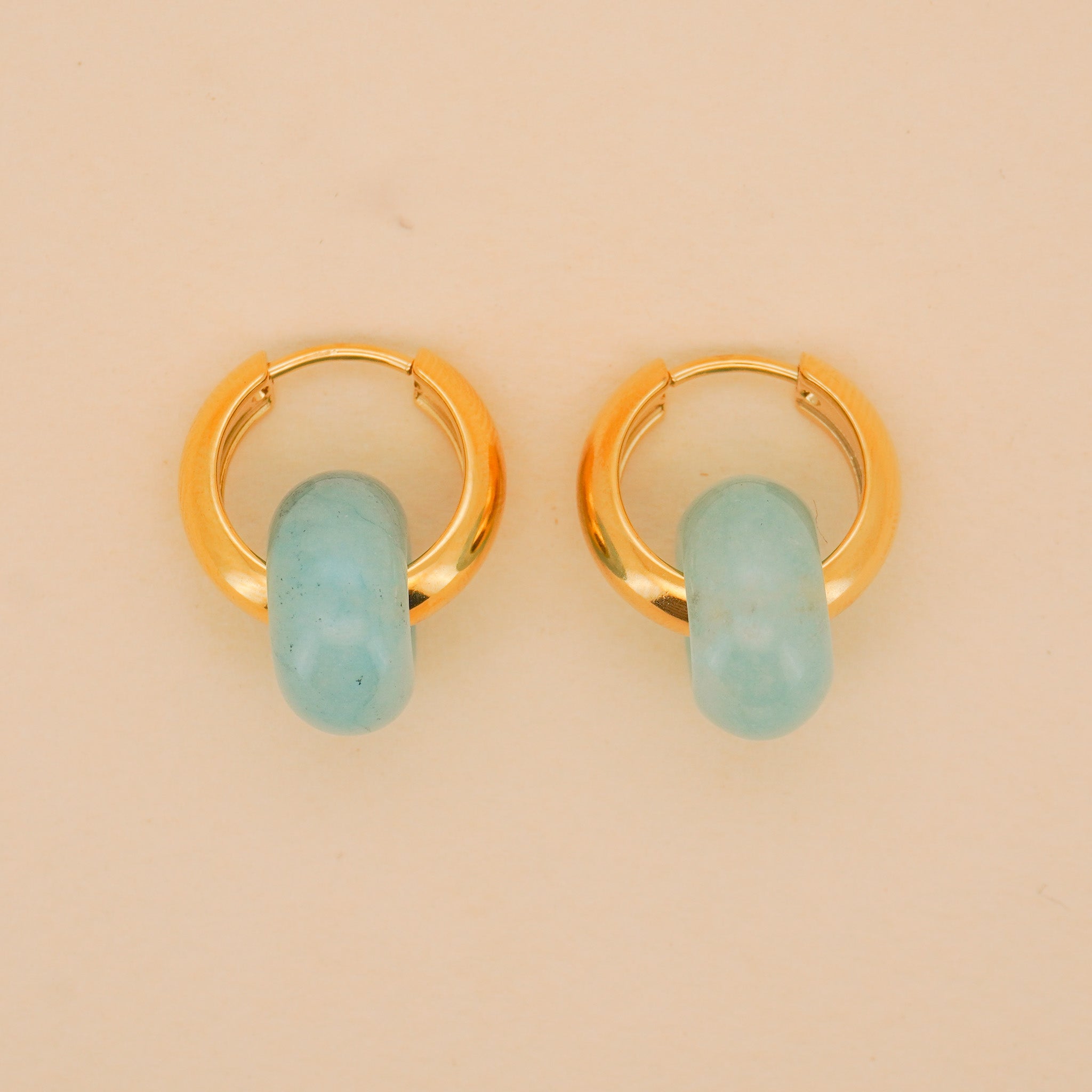 Stone Hoops Earrings in Blue Jade