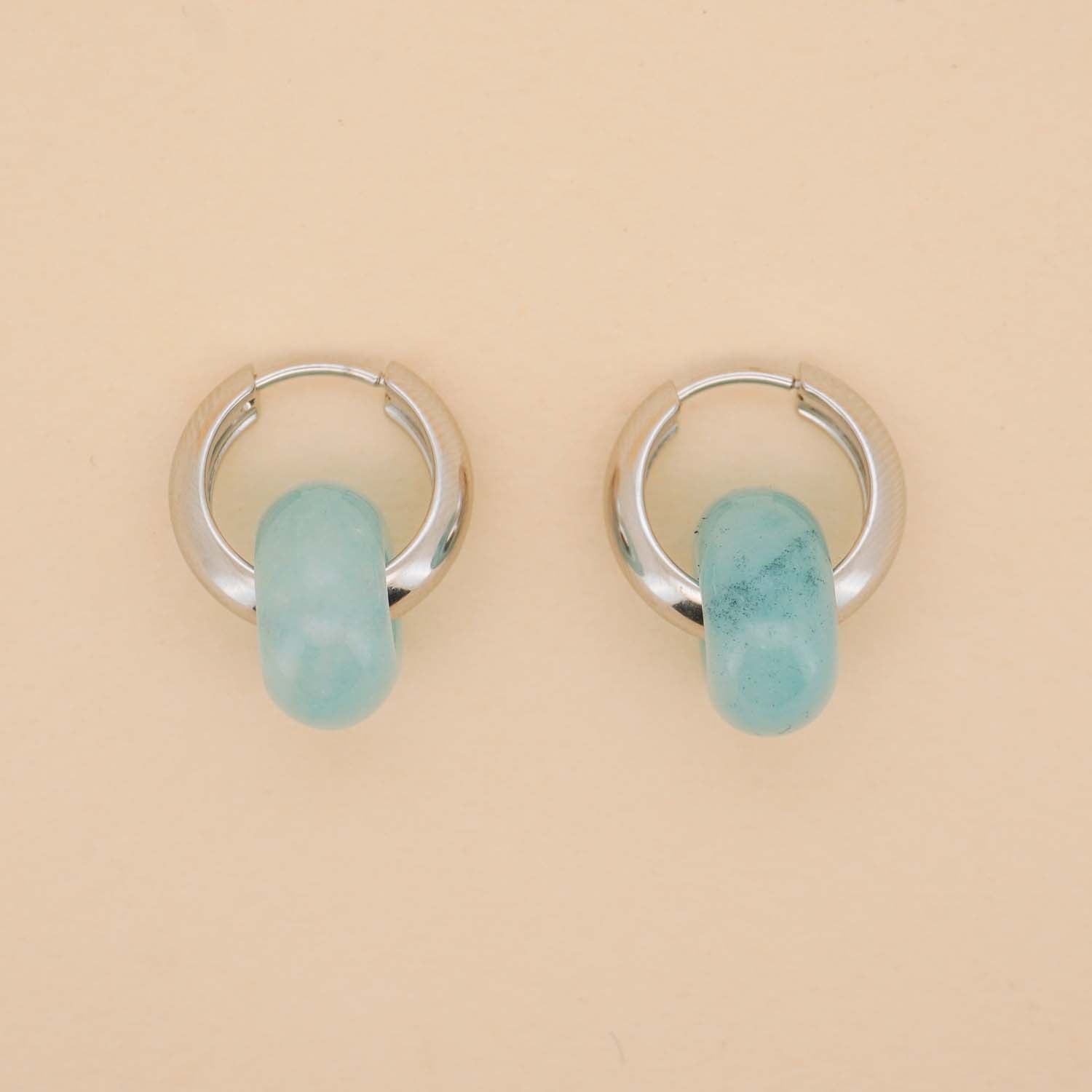 Stone Hoops Earrings in Blue Jade