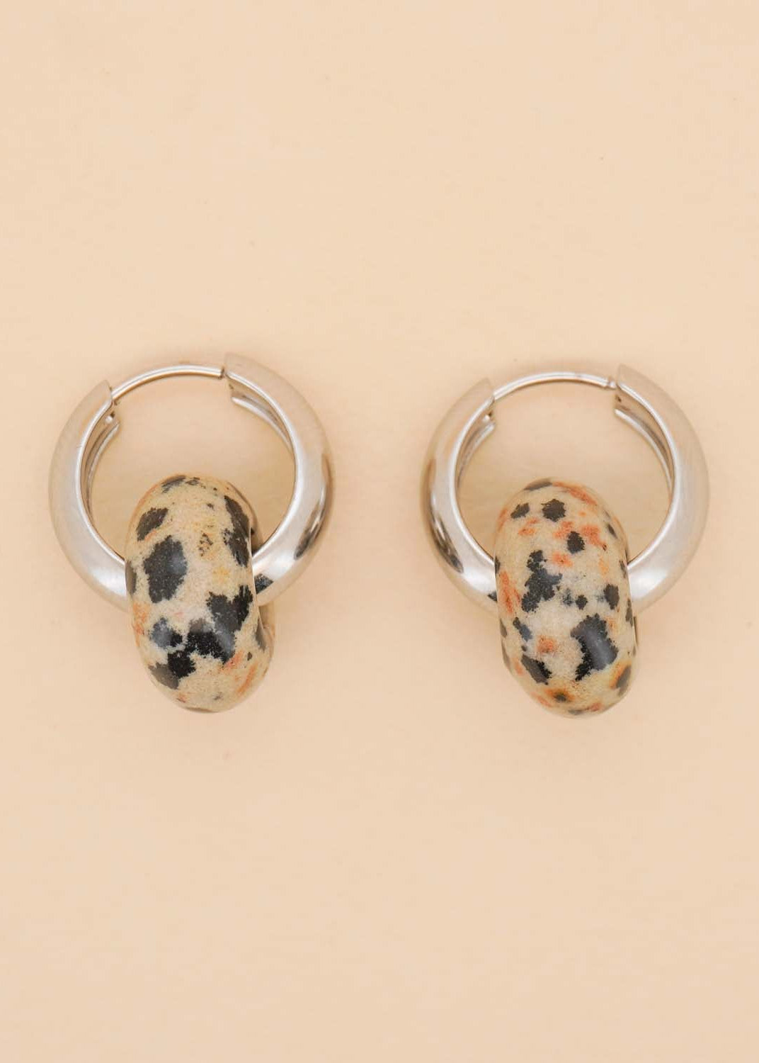 Stone Hoop Earrings in Dalmatian Jasper