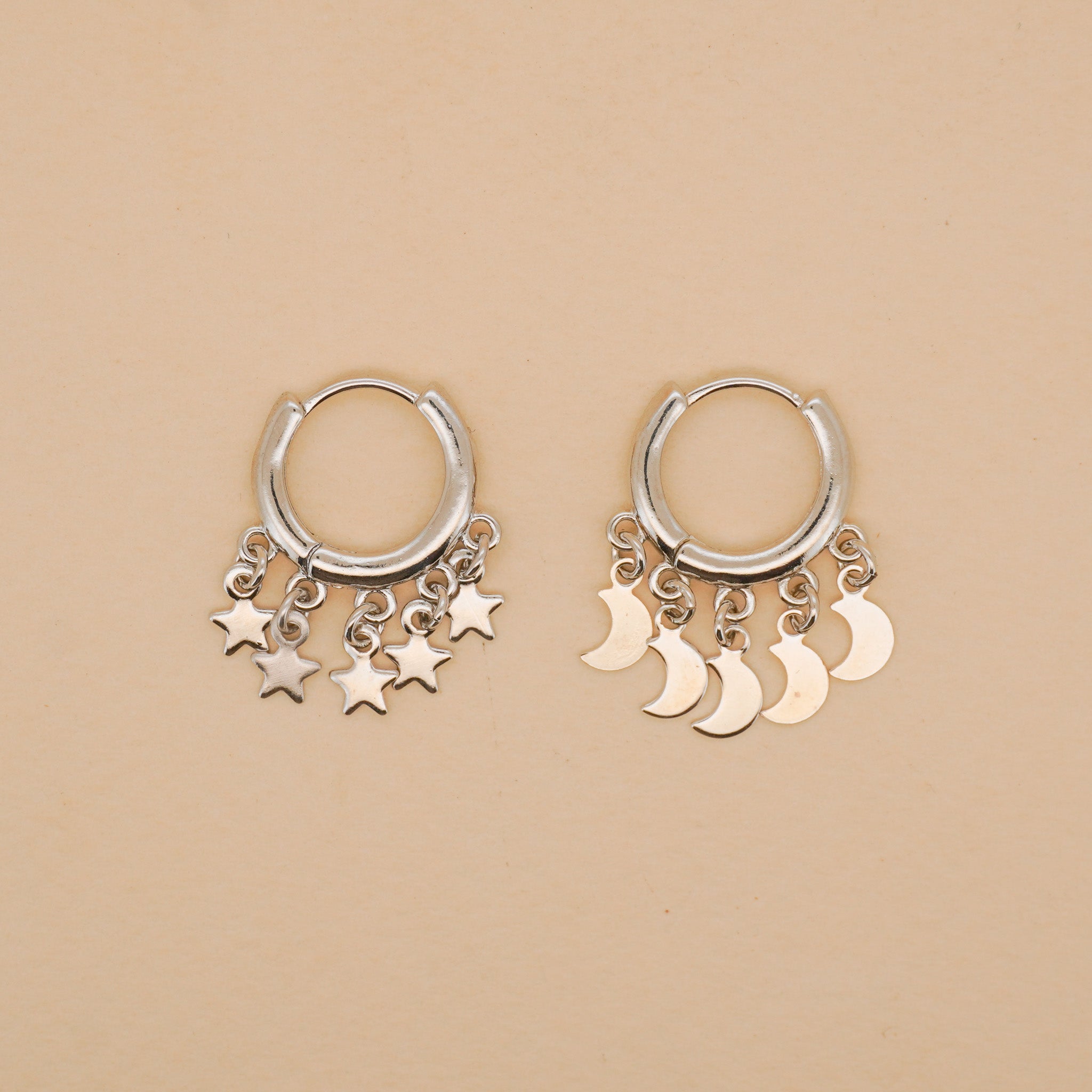 Moon & Star Charm Hoop Earrings