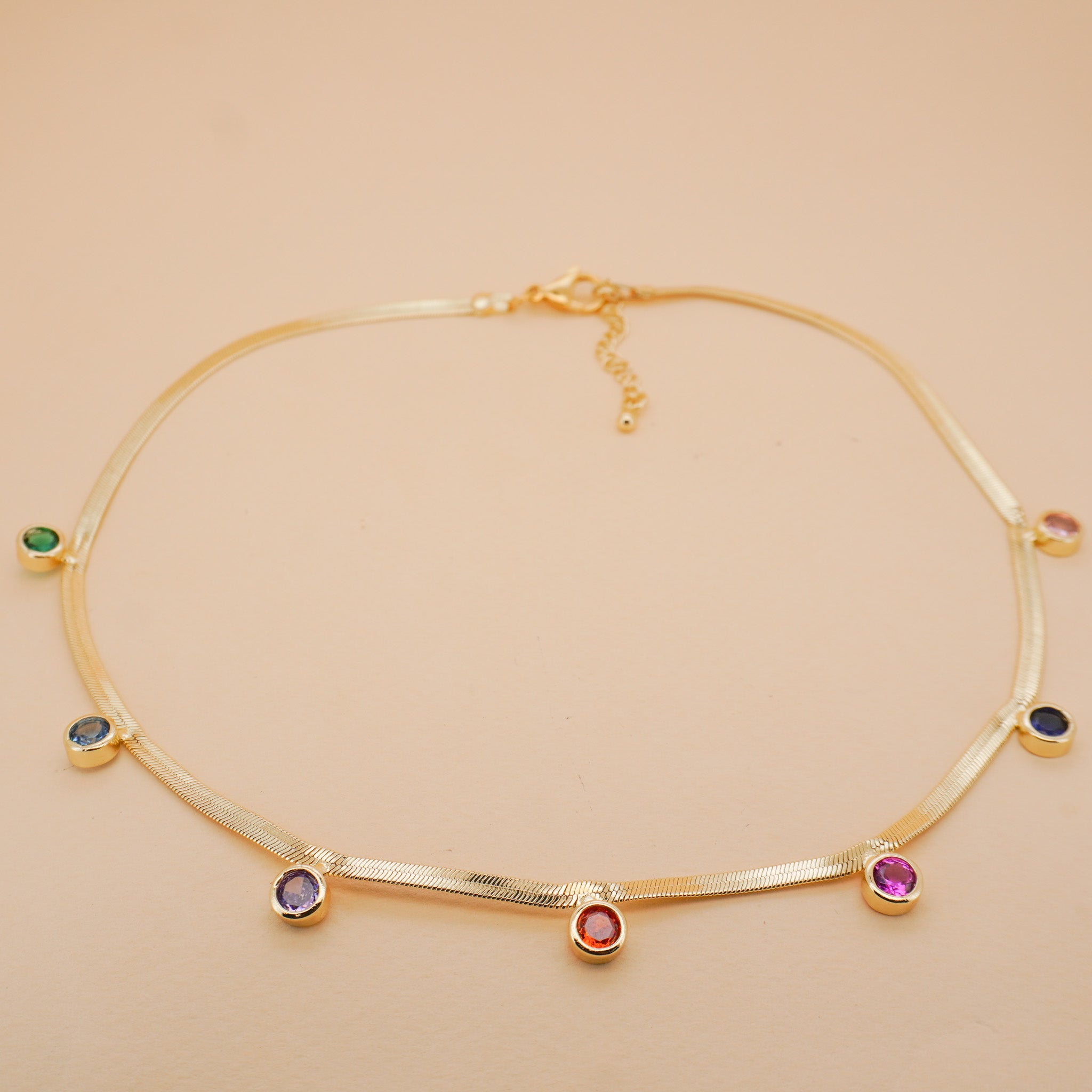 Multi-Color Zirconia Herringbone Necklace