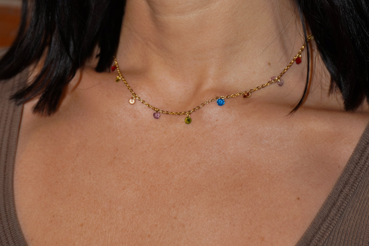 Dainty Rainbow Charm Choker Necklace