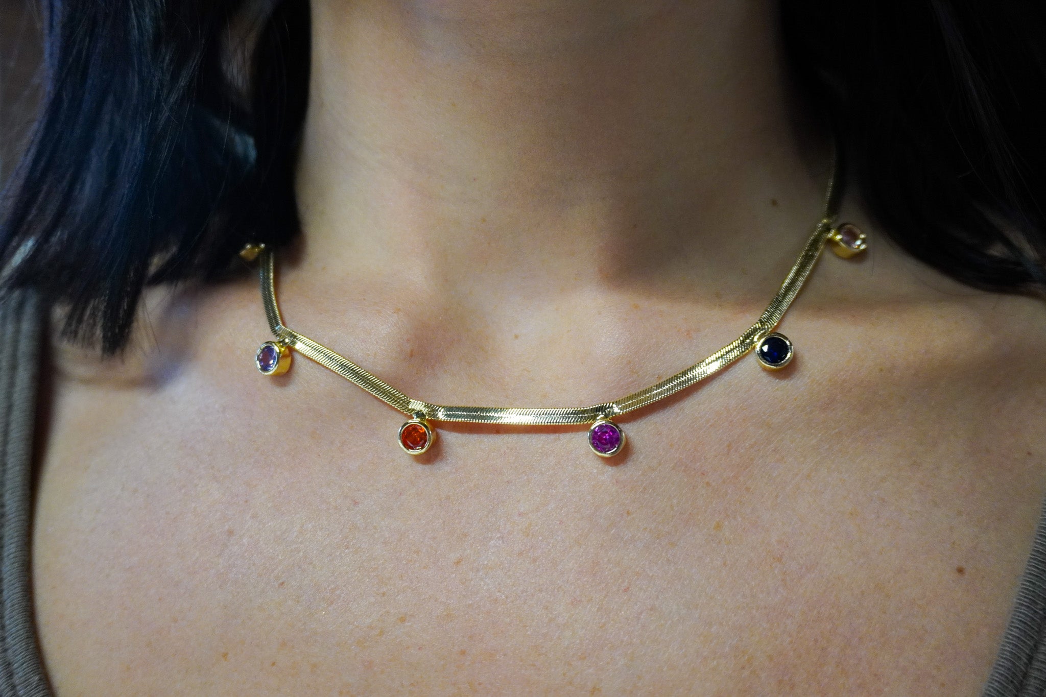 Multi-Color Zirconia Herringbone Necklace