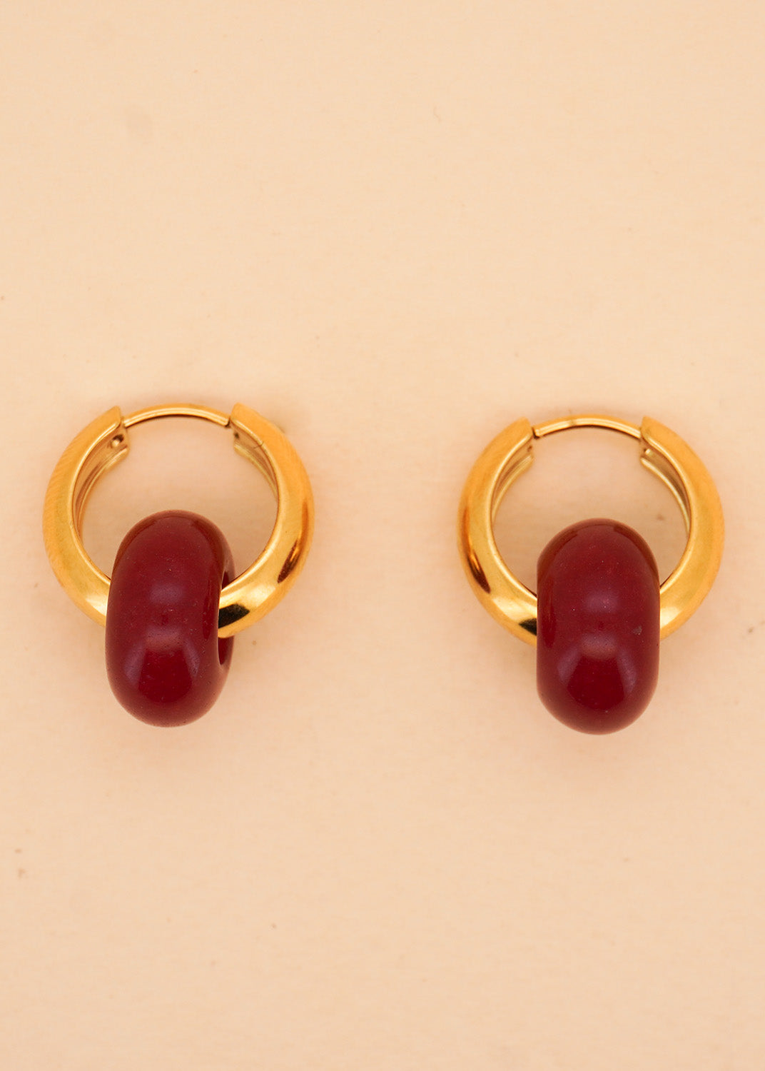 Stone Hoop Earrings in Red Jade
