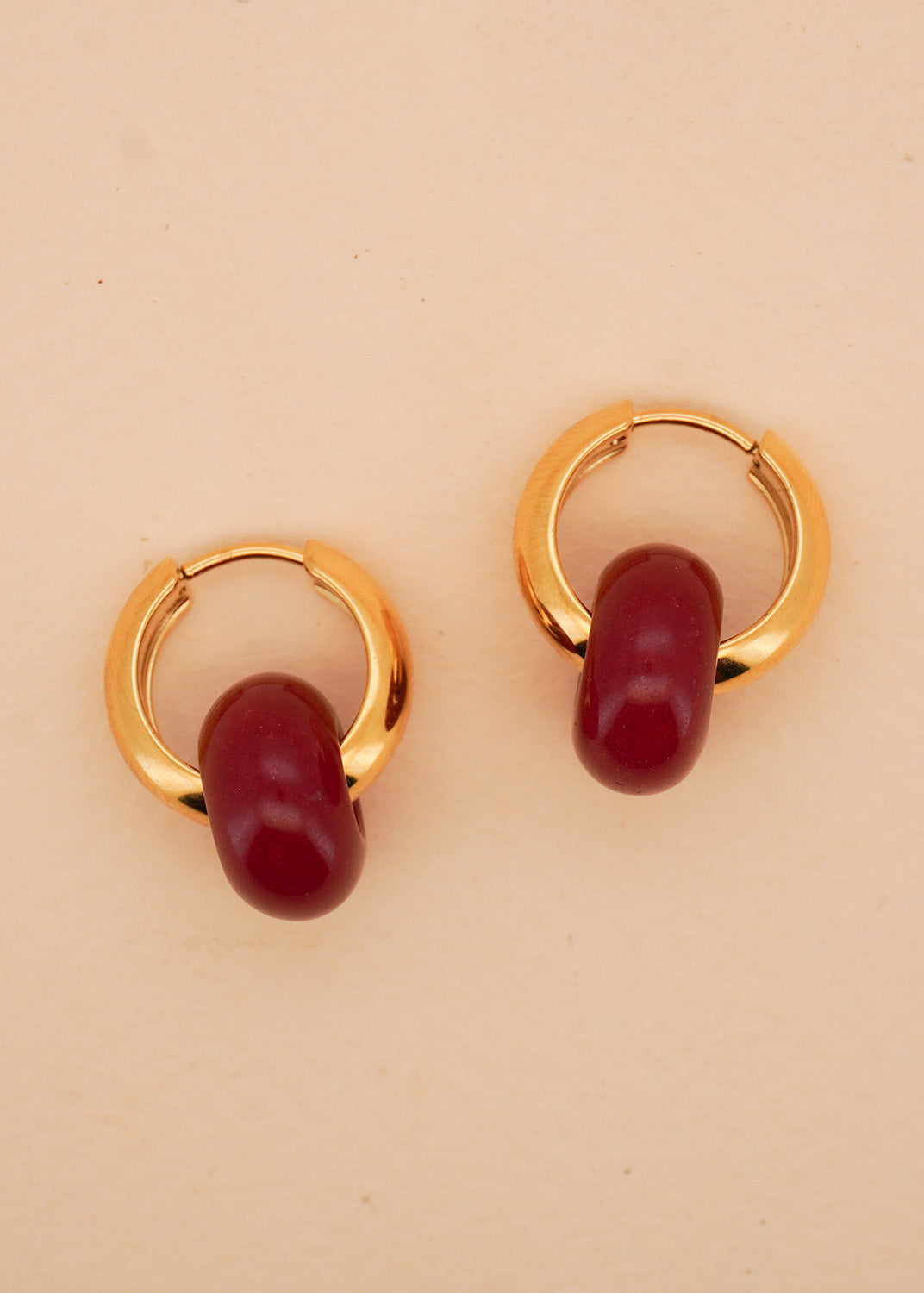 Stone Hoop Earrings in Red Jade