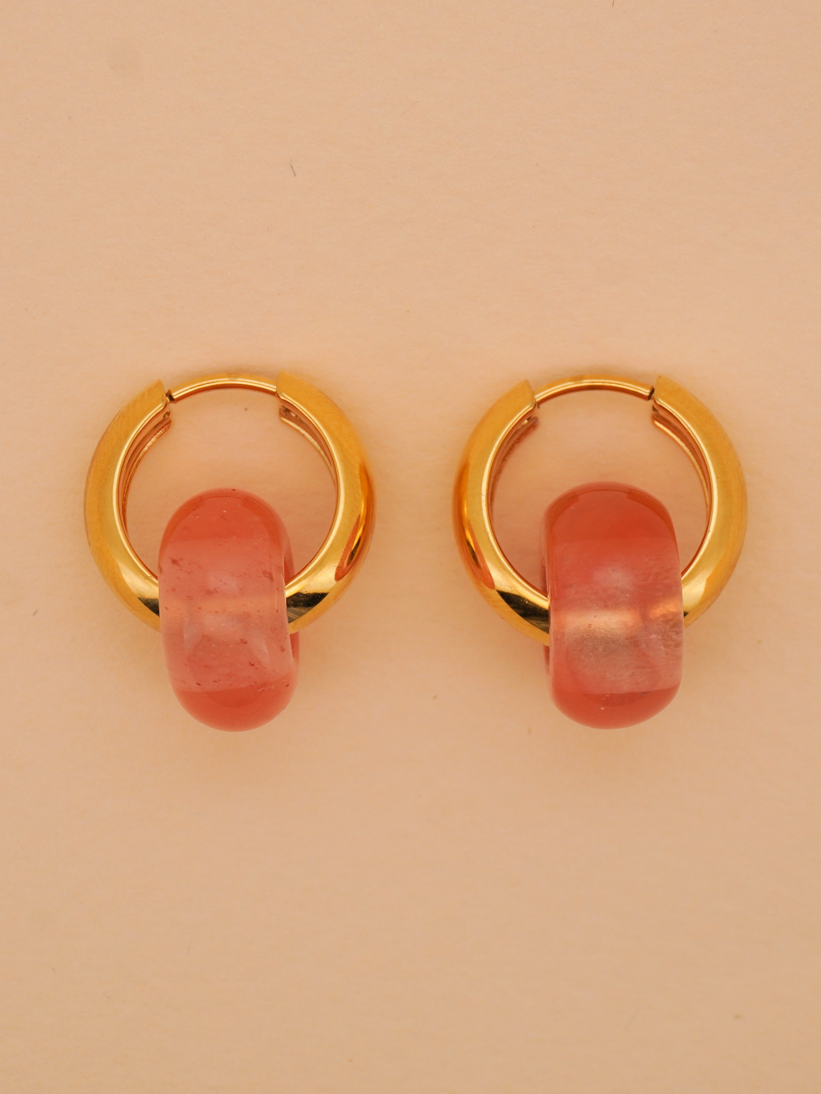 Stone Hoop Earrings in Peach Quartz