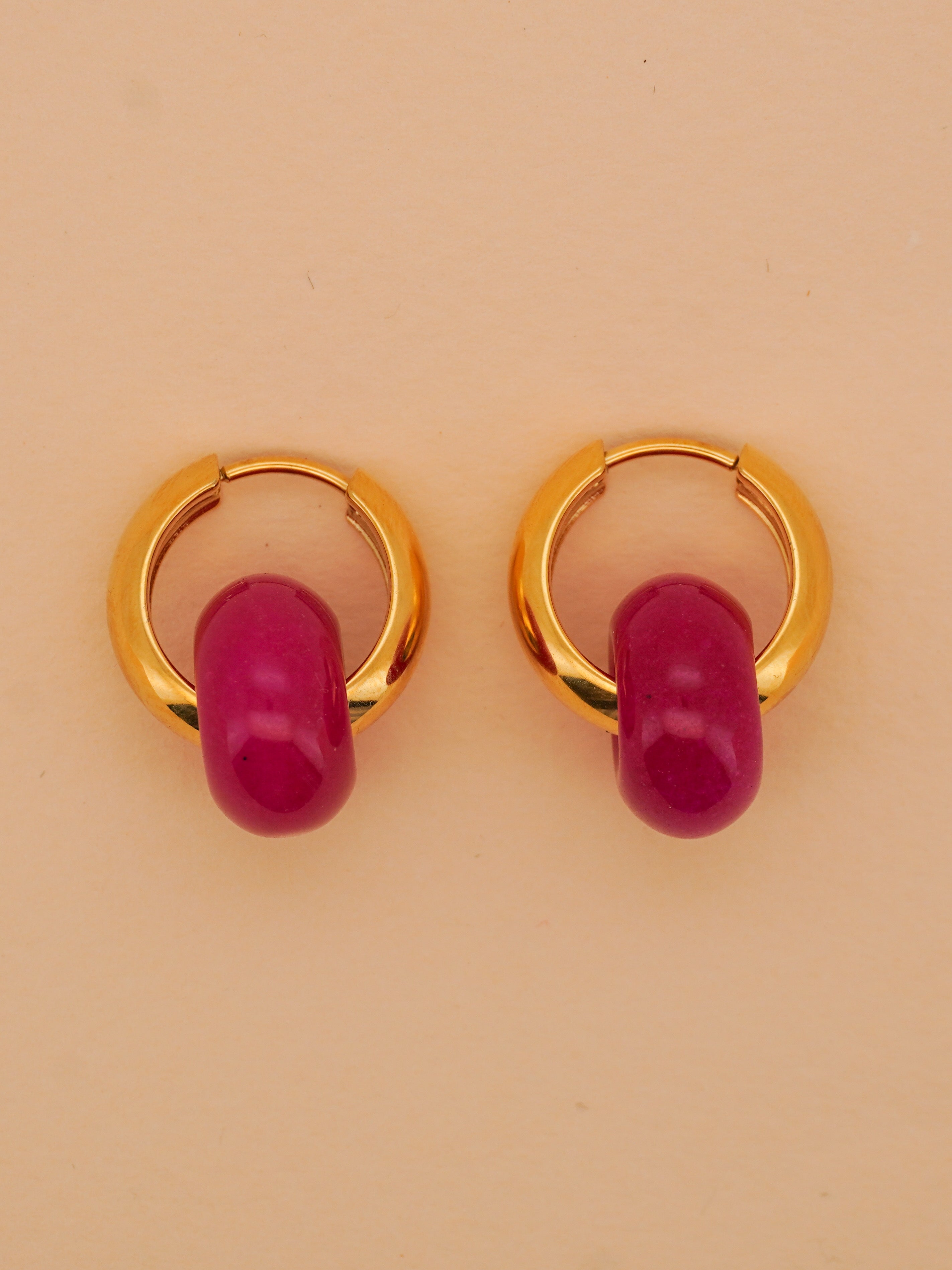 Stone Hoop Earrings in Fuchsia Jade