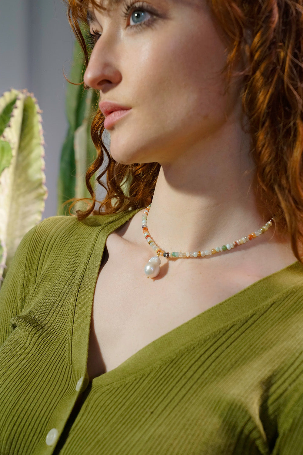Earthy opal necklace with pearl