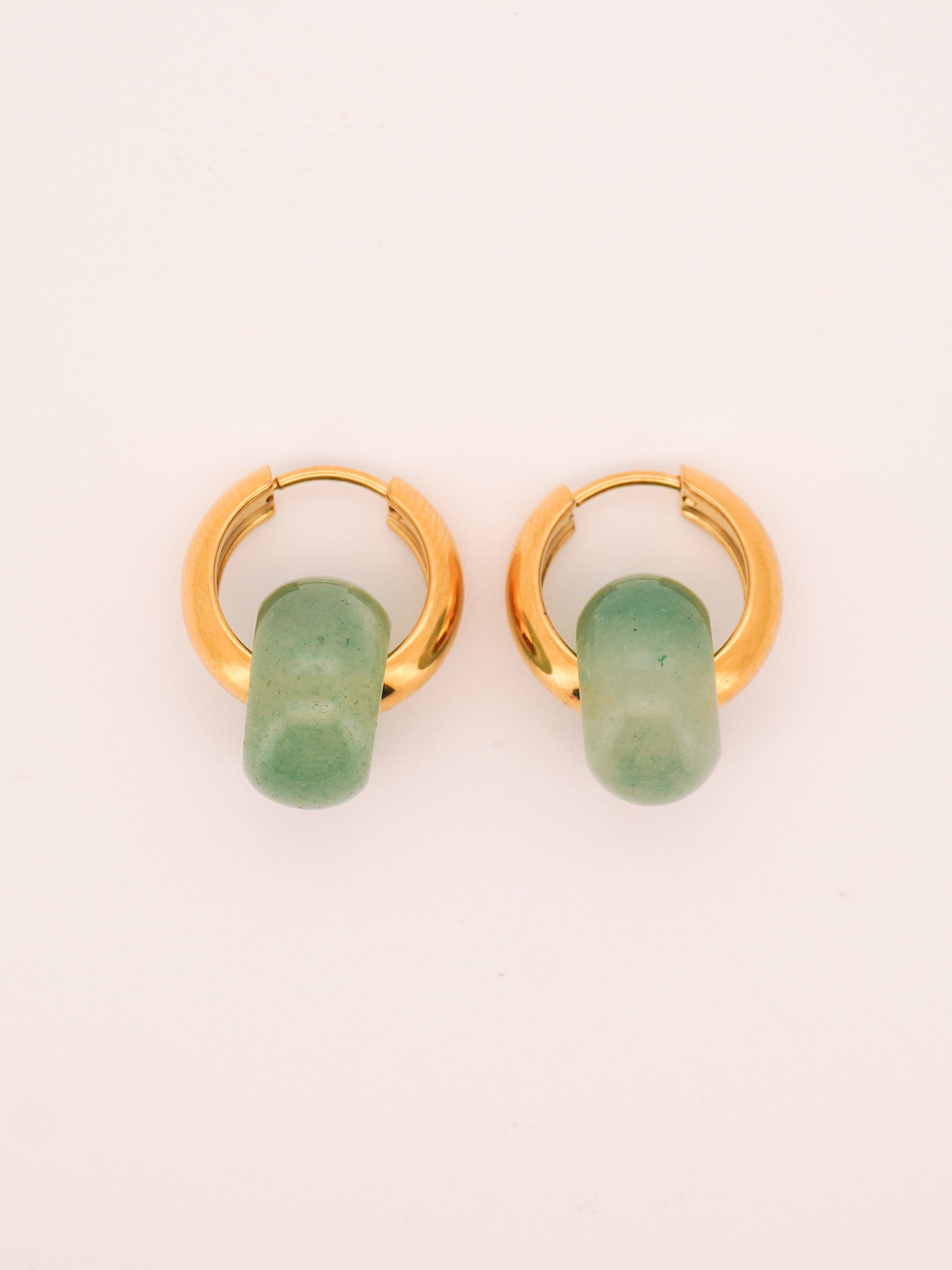 Stone Hoop Earrings in Light Green Jade