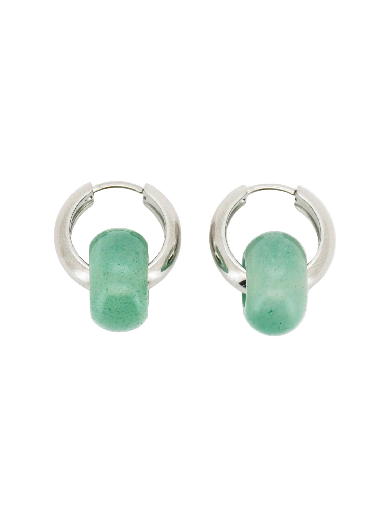 Stone Hoop Earrings in Light Green Jade