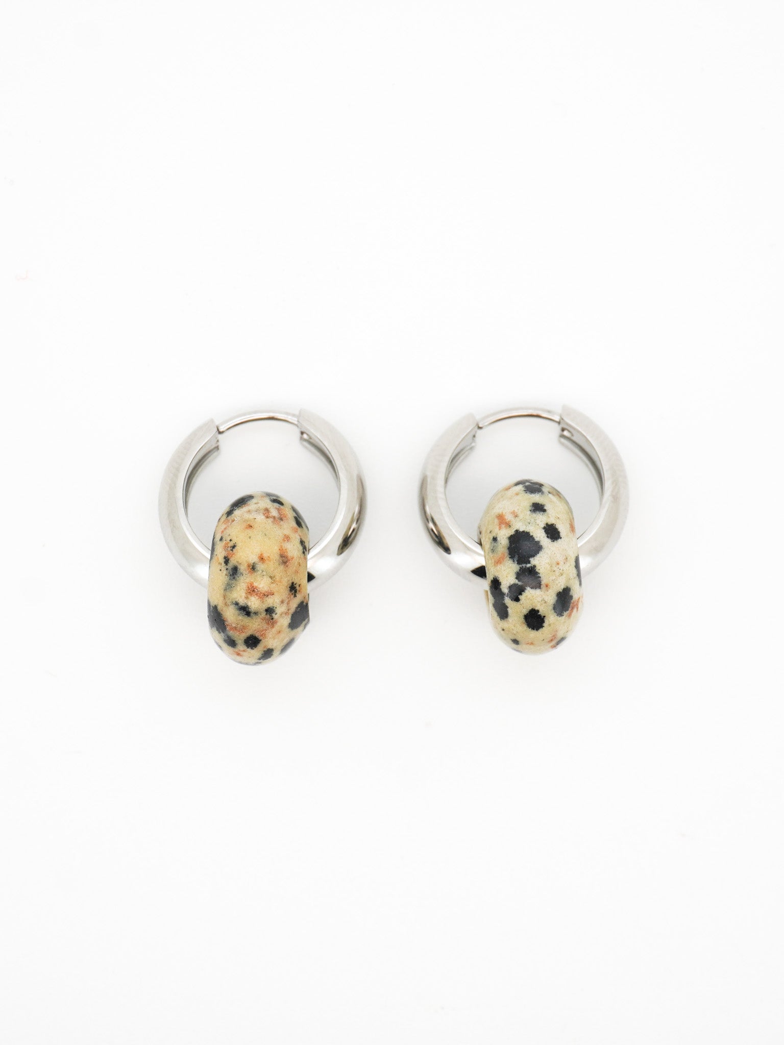 Stone Hoop Earrings in Dalmatian Jasper