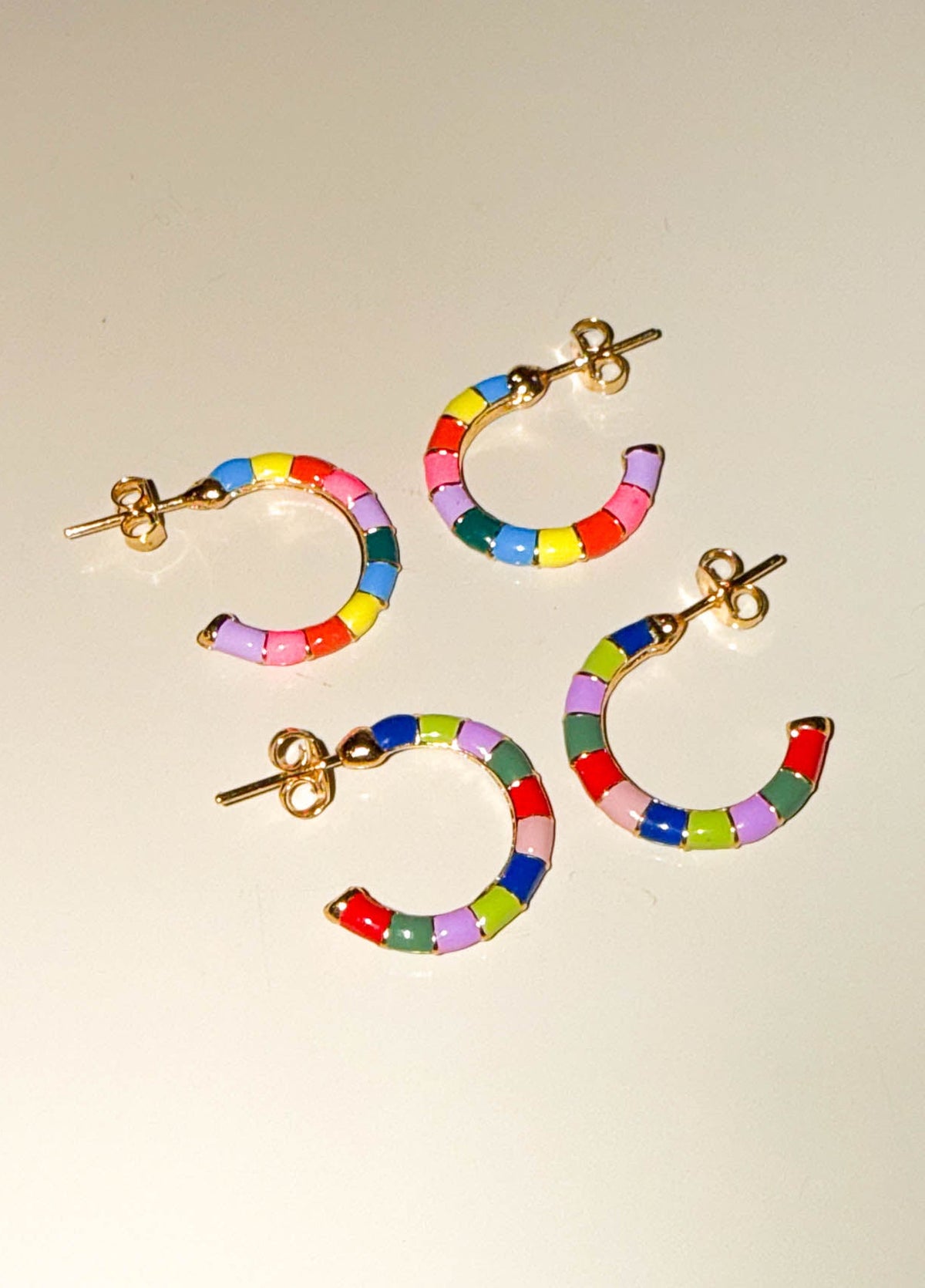 Rainbow Stripe Enamel Hoop Earrings