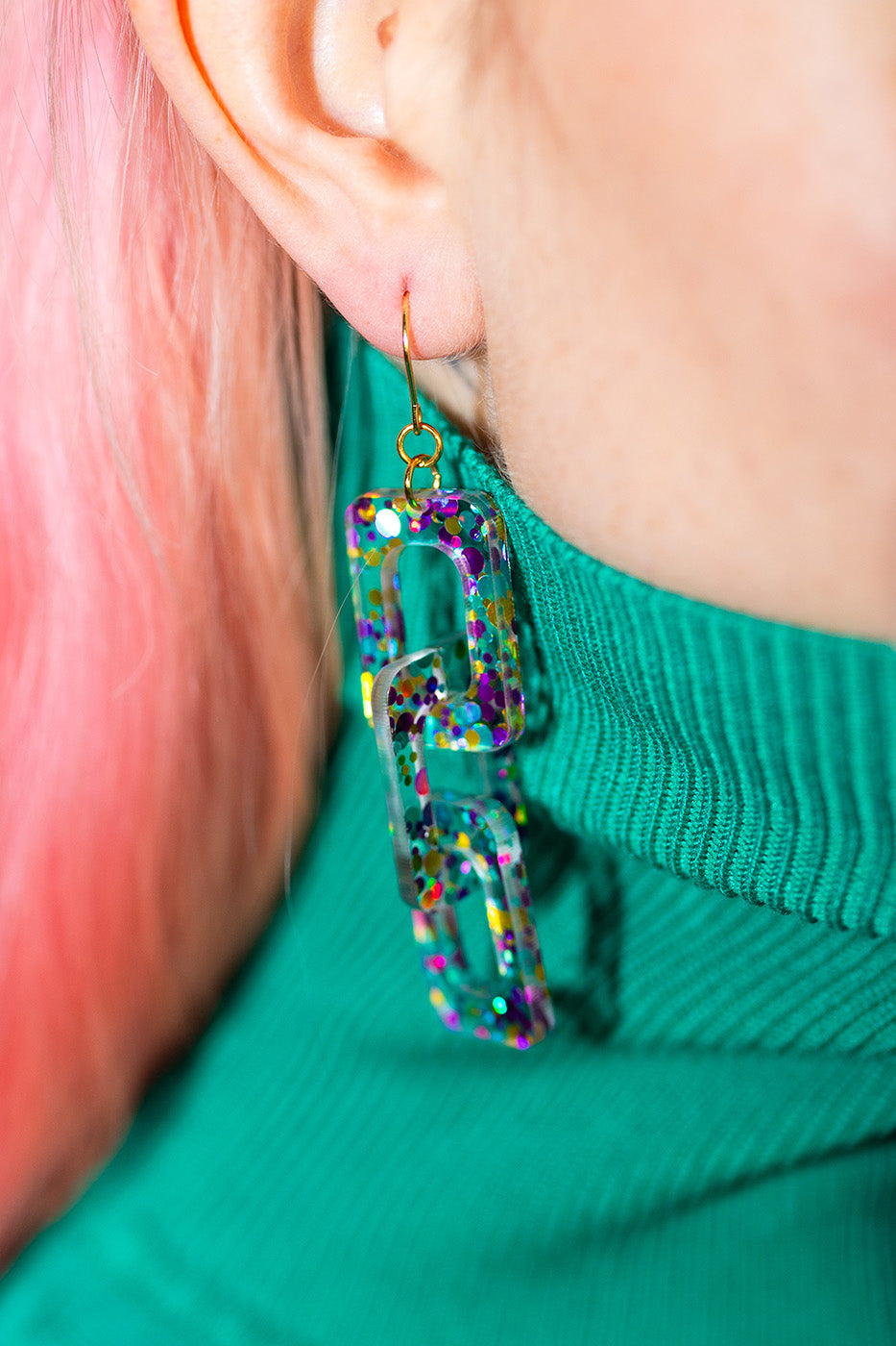 Mini Link Earrings in Polka Dot glitter