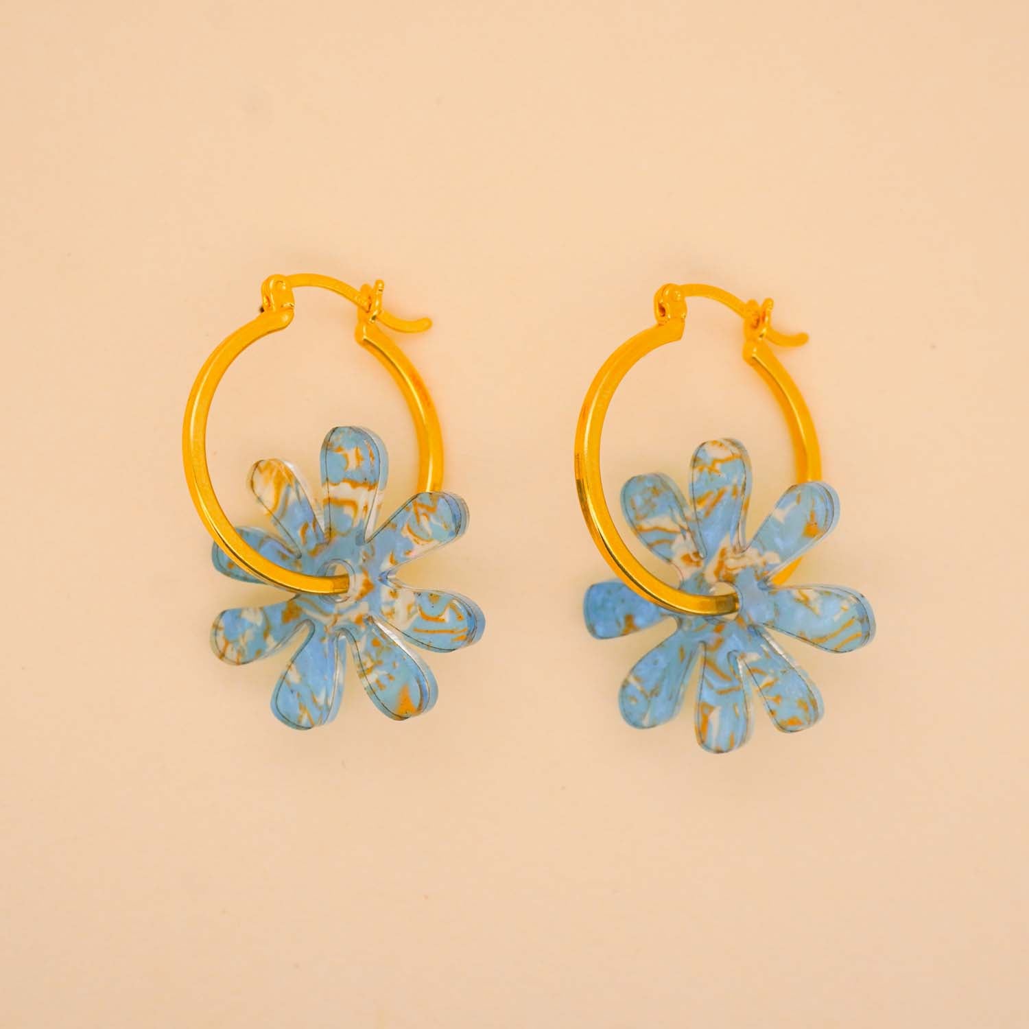 Flower Hoop Earrings in Cerulean Blue