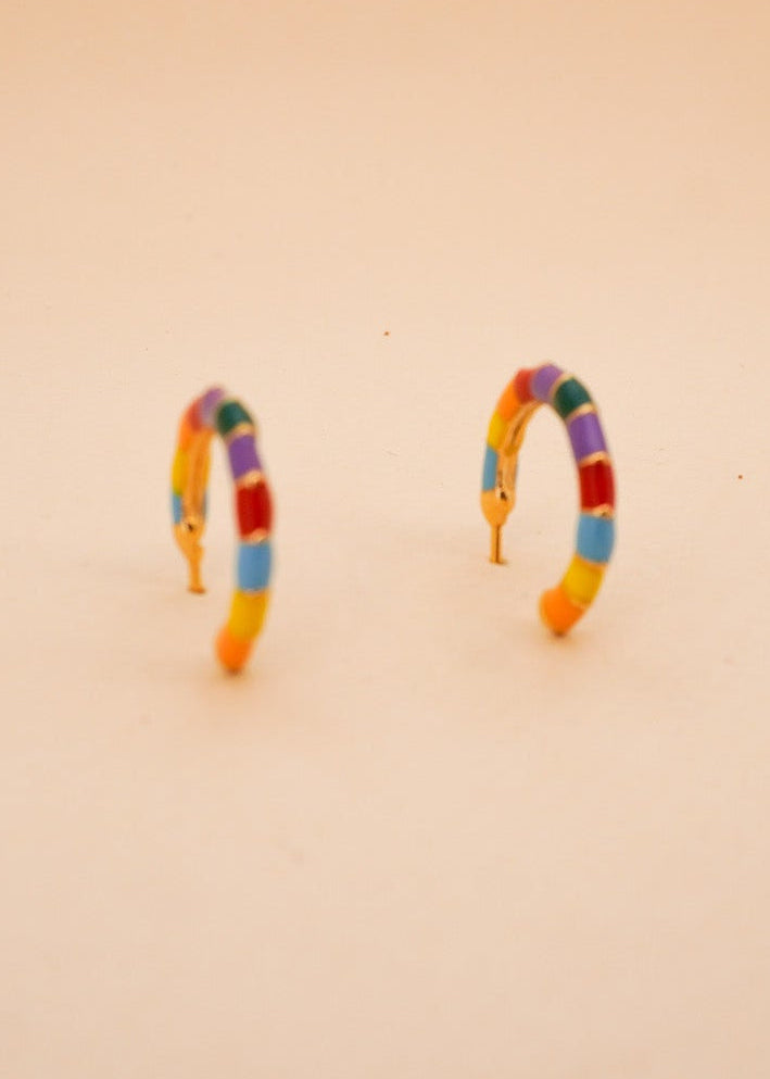 Rainbow Stripe Enamel Hoop Earrings