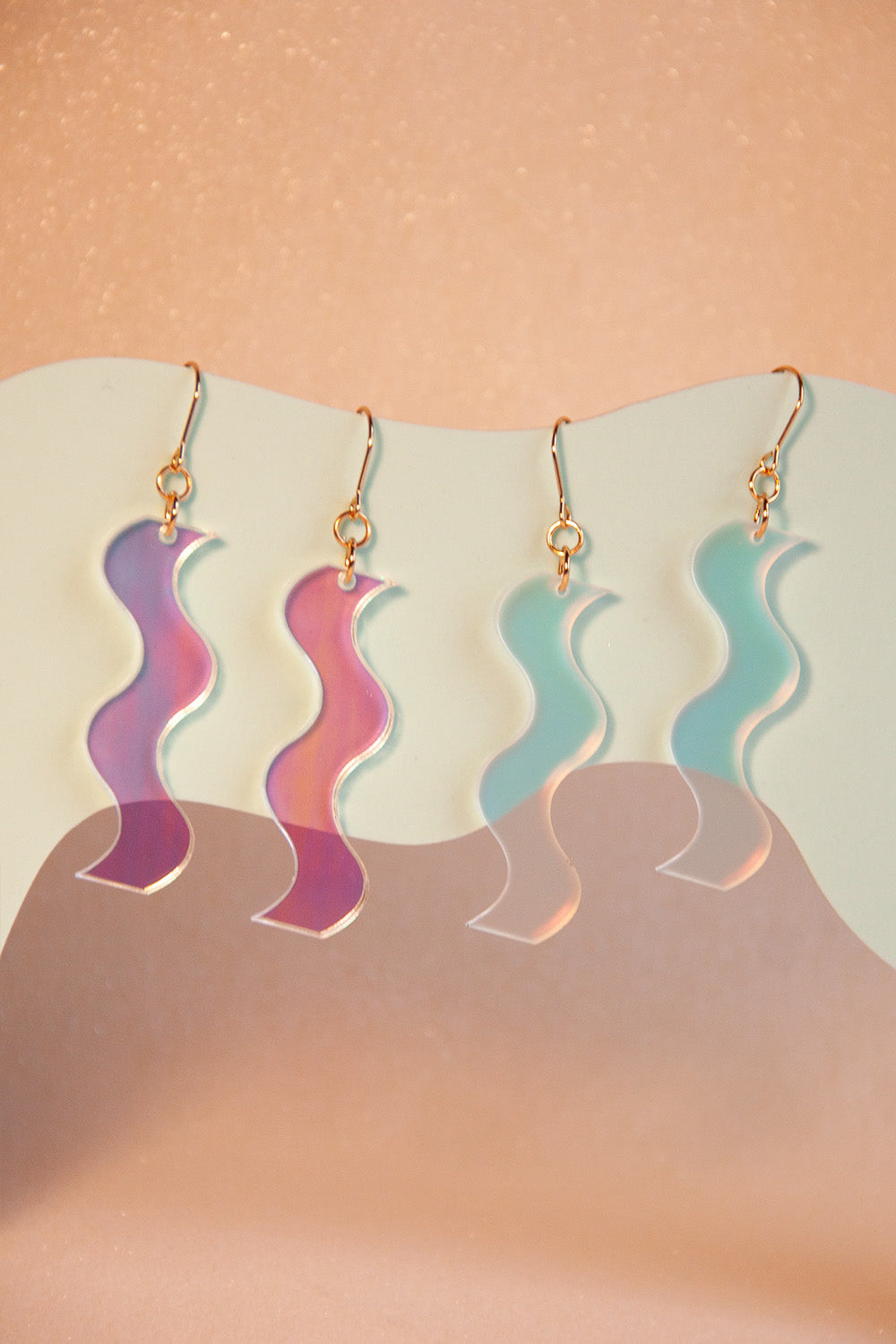 Squiggle earrings in matte iridescent