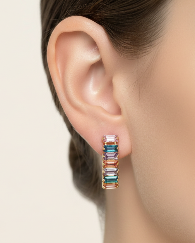 Multi-Color Zirconia Baguette Ear Jacket