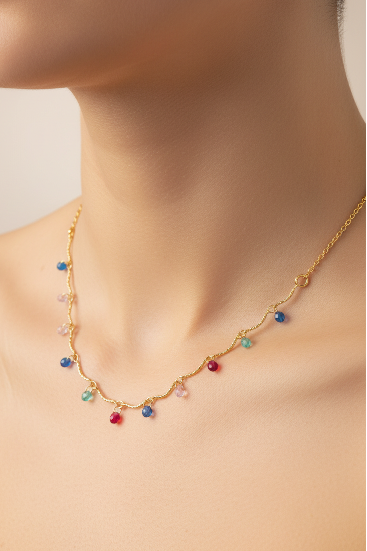 Wavy Dainty Gem Necklace