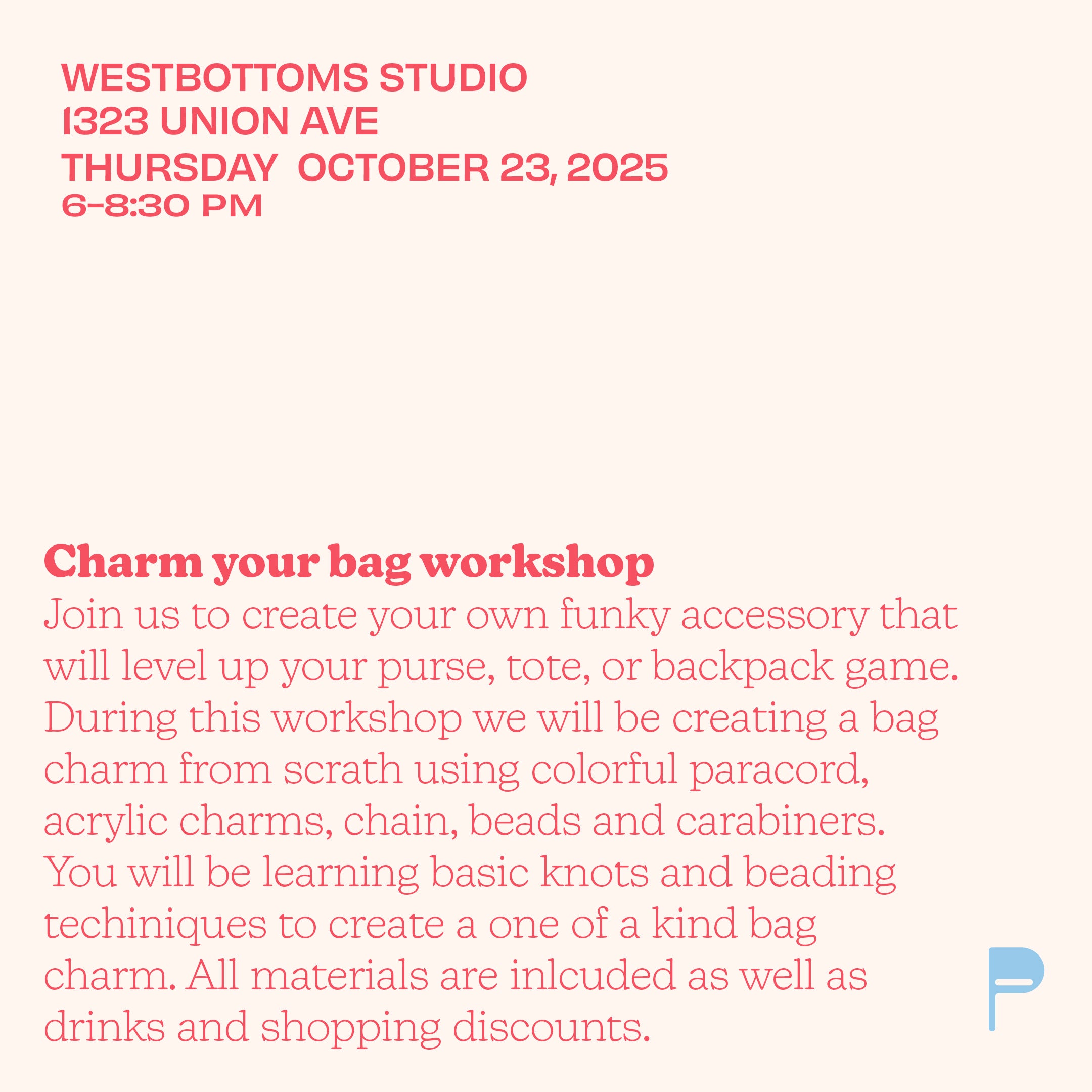 Bag charm Workshop 10/23