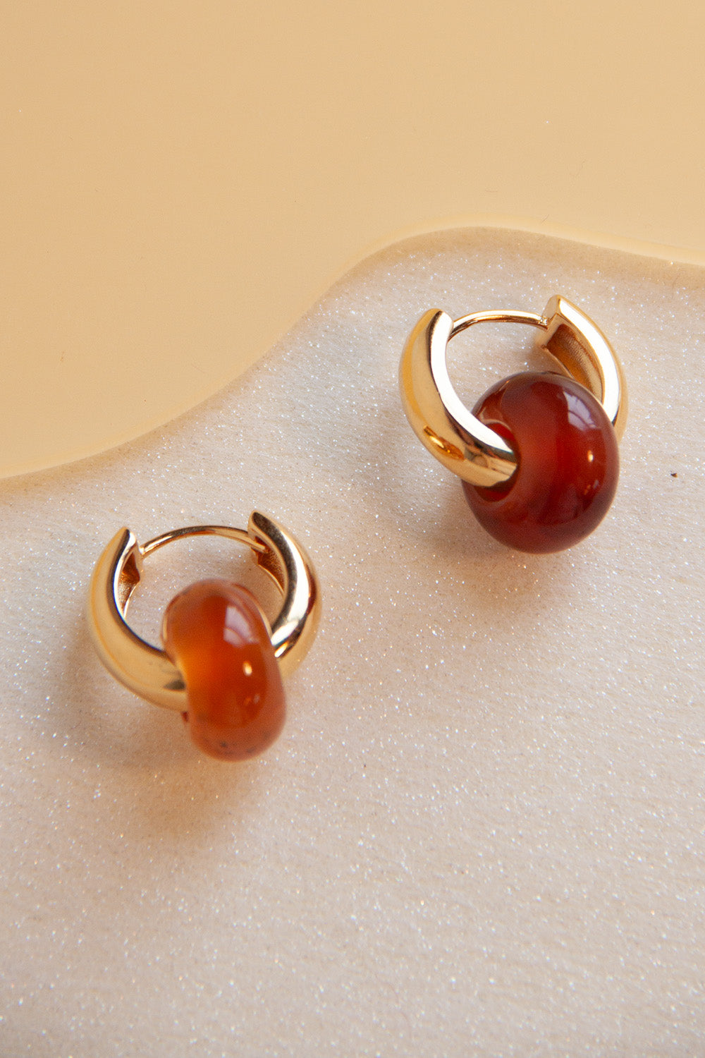 Stone Hoop Earrings in Red Jade