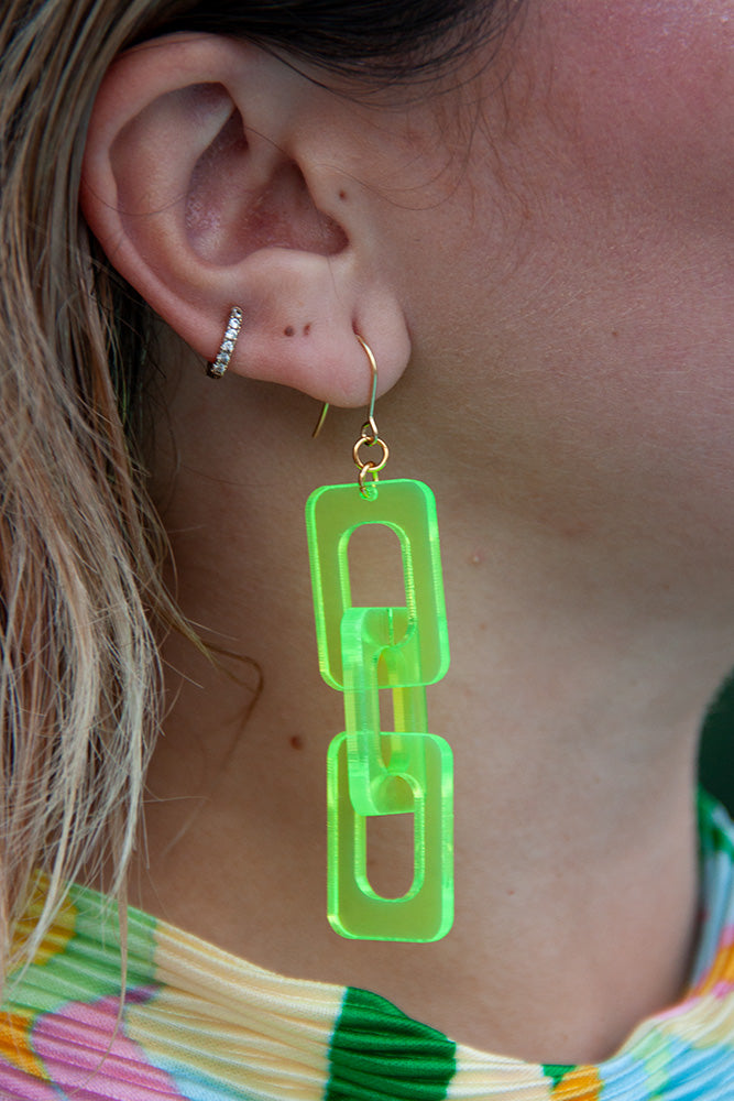 Mini Link Earrings in neon yellow