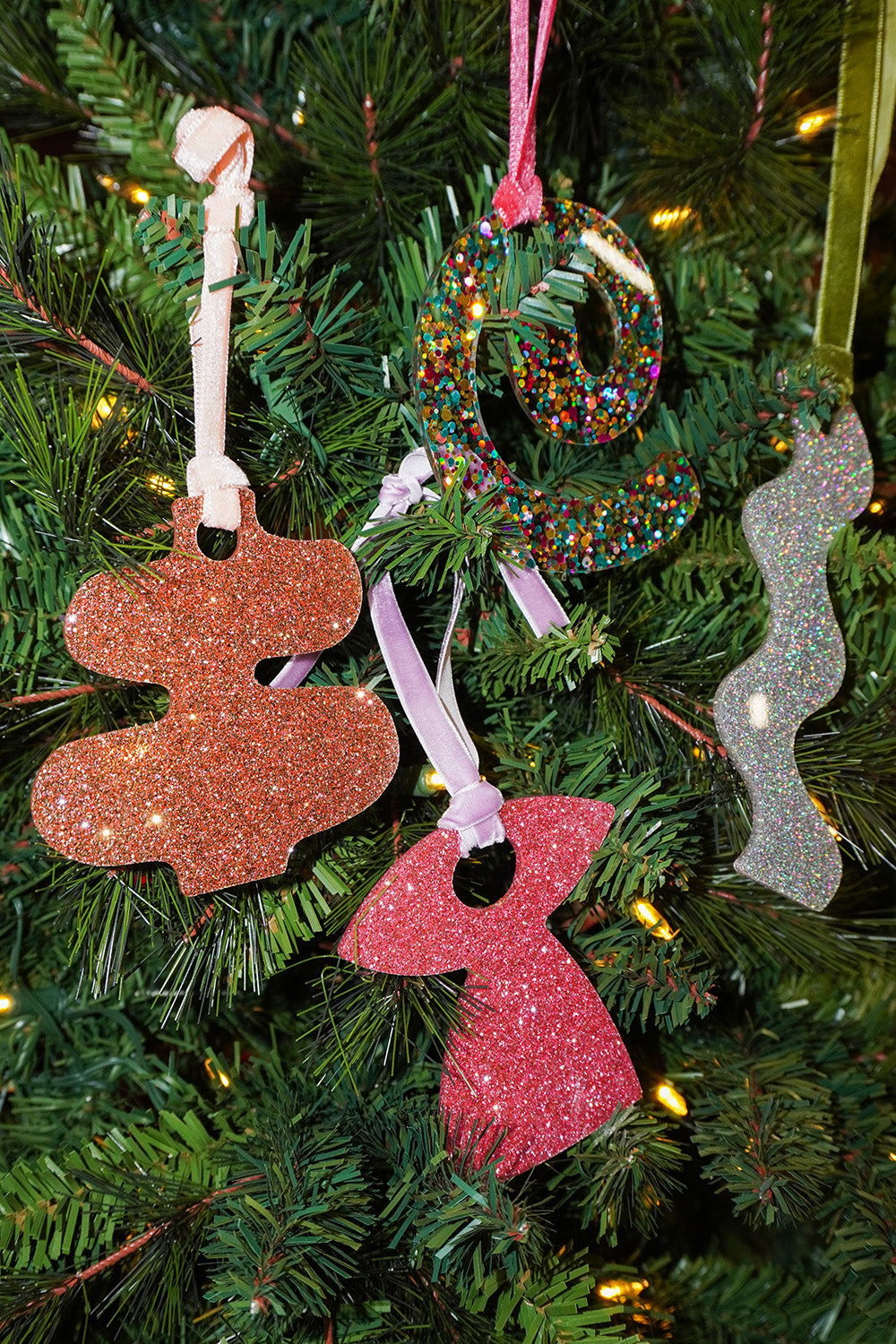 Glitter shape ornaments bundle (4 pack)