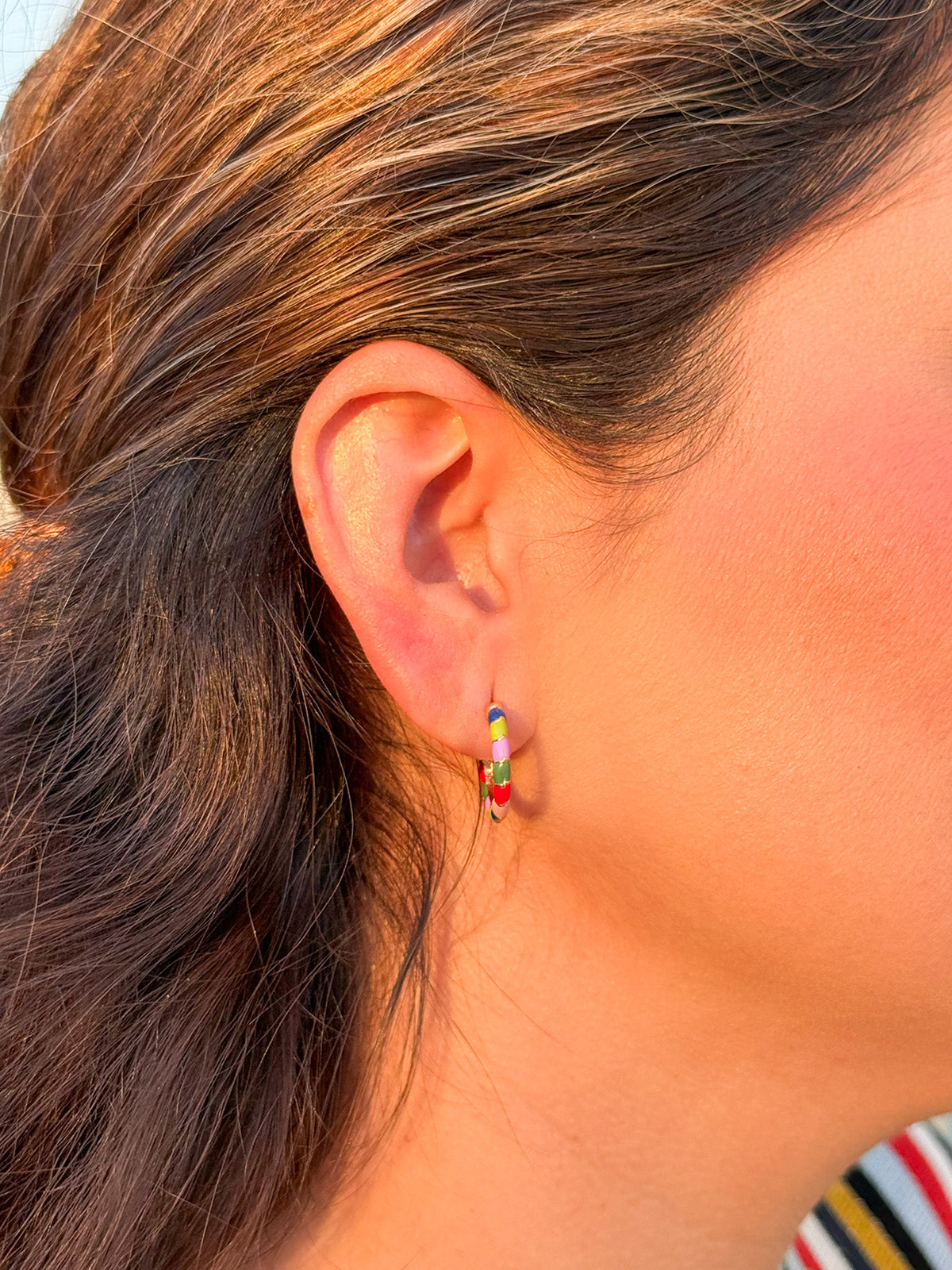 Rainbow Stripe Enamel Hoop Earrings