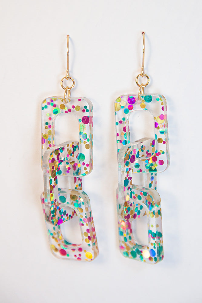 Mini Link Earrings in Polka Dot glitter