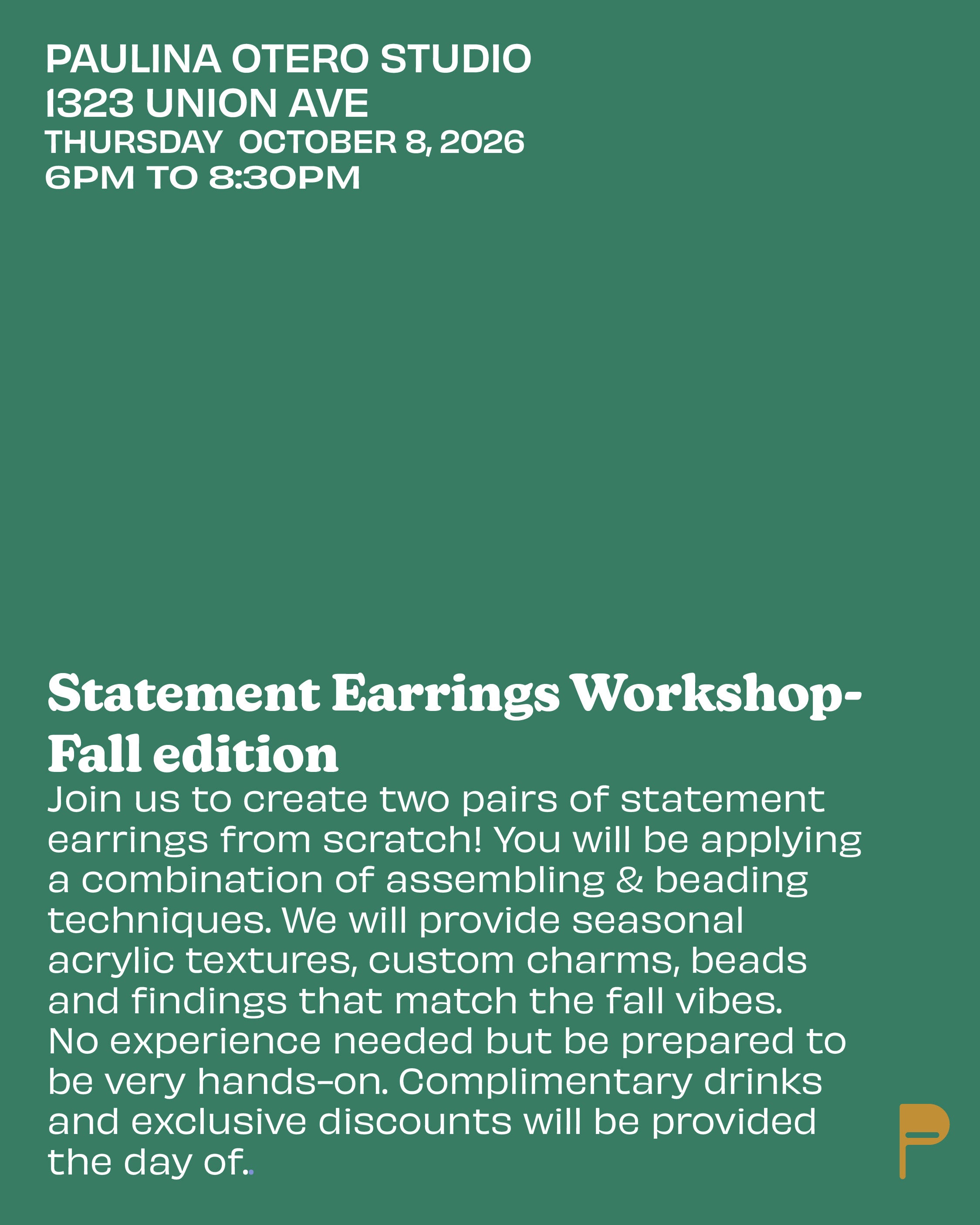 Statement Earring Workshop 10/08